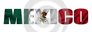 Inscription Mexico in the colors of the waving flag of Mexico. Country name on isolated background. image - 3D