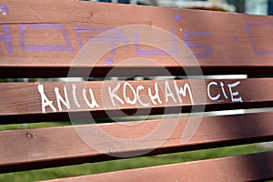 Inscription on a park bench: Ania, I love you / Aniu kocham cie photo