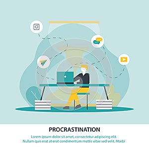 Inscription Procrastination Vector Illustration.