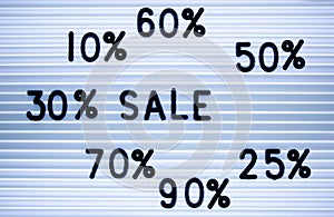Inscription Sale with different percentages of discounts on the LED panel