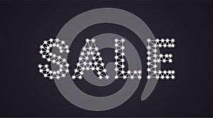 Inscription of Sale with neon lamps. Vector illustration, glowing Text of Sale in white color. Isolated graphic element on the