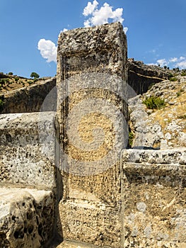 Inscription on Severan Bridge, Cendere Koprusu is a late Roman bridge, close to Nemrut Dagi and Adiyaman, Turkey