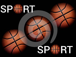 The inscription sport on a black background with basketballs