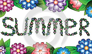 Inscription summer in a floral scope