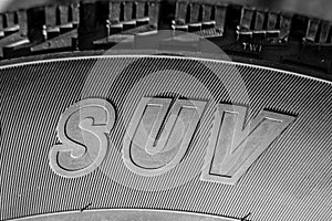 Inscription SUV on the sidewall of an offroad tire photo