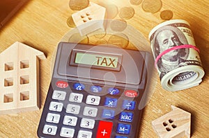 Inscription Tax on the calculator. The concept of paying taxes for the property. Liabilities or repayment of tax debt. Calculated