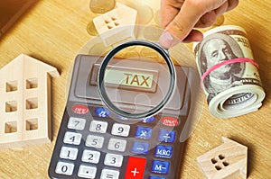 Inscription Tax on the calculator. The concept of paying taxes for the property. Liabilities or repayment of tax debt. Calculated