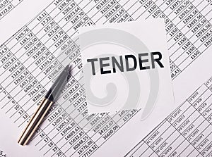 Inscription tender on paper note over business financial papers