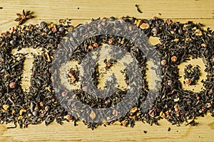 The inscription `Tokio` on herbal tea photo