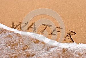 Inscription water on the sand at the beach