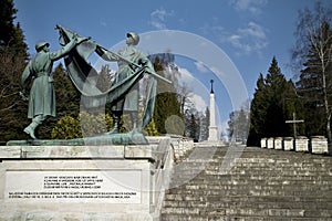 Liptovsky Mikulas, Haj-Nicovo, Slovakia - april 25 2021: memorial to fallen heroes in World War II