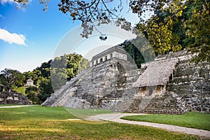 Temple of Inscriptions at mayan ruins of Palenque , Mexico.