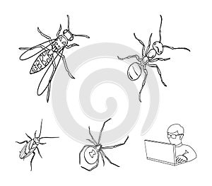 An insect arthropod, an osa, a spider, a cockroach. Insects set collection icons in outline style vector symbol stock