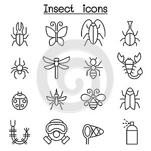 Insect & bug icon set in thin line style