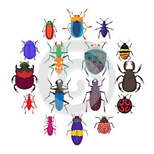 Insect bug icons set, cartoon style