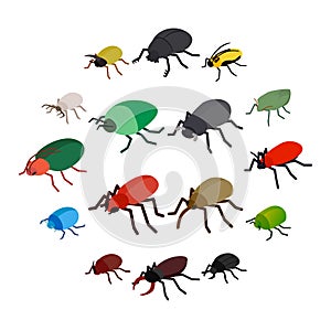 Insect bug icons set, isometric 3d style