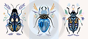 Insect cards/poster/banner set with decorative detailed bugs