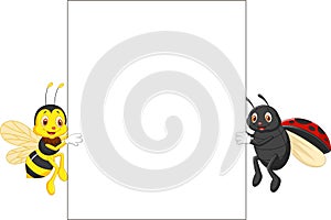 Insect cartoon holding blank sign