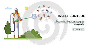 Insect control banner horizontal, cartoon style