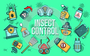 Insect control concept banner, cartoon style