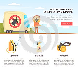 Insect Control and Disinfestation Service with Man in Protective Outfit Engaged in Bug Extermination Vector Template