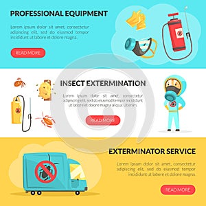 Insect Control and Disinfestation Service with Man in Protective Outfit Engaged in Bug Extermination Vector Template