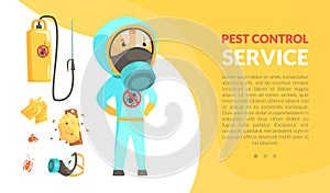 Insect Control and Disinfestation Service with Man in Protective Outfit Engaged in Bug Extermination Vector Template