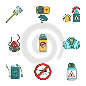 Insect control icons set, cartoon style