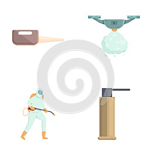 Insect control icons set cartoon vector. Disinfector man in protective suit photo