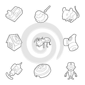 Insect control icons set, outline style