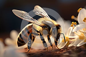 Insect Elegance Realistic depiction of honey bees collecting pollen up close