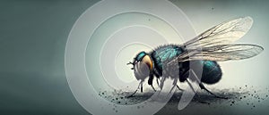 Insect fly close up, macro entomology. AI generated