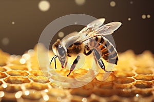 insect food bee honey nature background closeup pollen gold yellow macro. Generative AI.