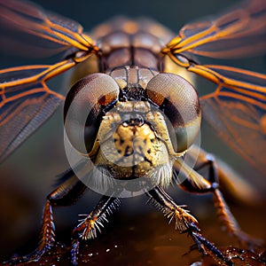 Insect Head Macro Photo, Dragonfly Close-Up, Faceted Eyes, Damselfly Abstract AI Generative Illustration