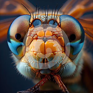 Insect Head Macro Photo, Dragonfly Close-Up, Faceted Eyes, Damselfly Abstract AI Generative Illustration