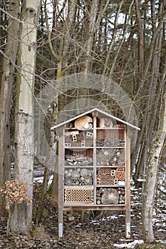 Insect House in the Forest.Ecology and nature conservation concept. Caring for the environment. Insects in Nature