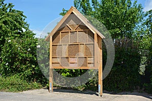 Insect house hotel structure created to provide shelter for insects like bees to prevent extinction