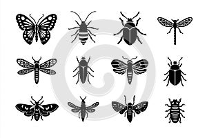 Insect icons set on white background Ai illustration