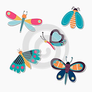 Insect stickers set vector with boho color stlye photo