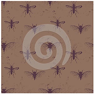 Insect world vintage worn out seamless pattern
