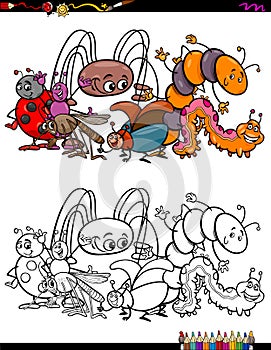 Insects animal characters coloring book