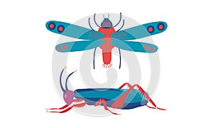 Insects as Hexapod Flying Creature with Jointed Legs and Pair of Antennae Vector Set