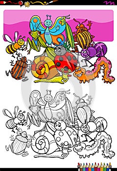 Insects and bugs characters group color book