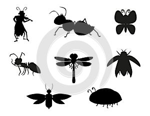 Insects different types silhouettes vector