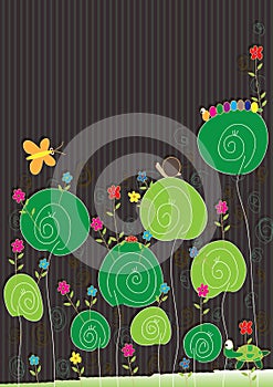 Insects Flowers Card_eps