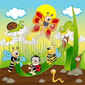 Insects ride on leaf - vector illustration