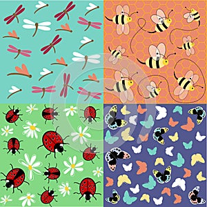 Insects seamless pattern set