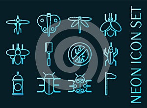 INSECTS set icons. Blue glowing neon style.