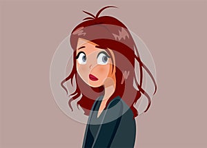 Insecure Woman with Dirty Unwashed Frizzy Hair Vector Illustration