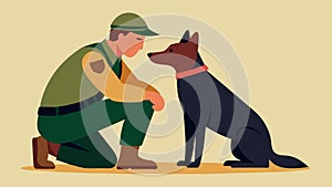 Inseparable Companions An illustration of a soldier and their war dog sharing a moment of camaraderie and friendship